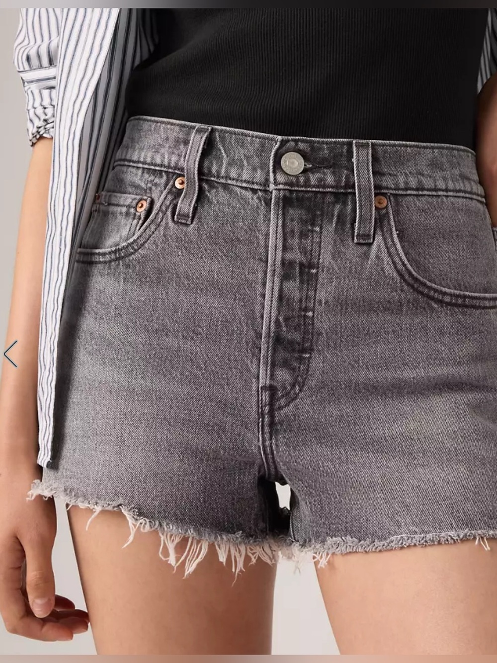 NWOT Levi's Gray Washed Frayed Hem 501 Original Fit  Denim Shorts